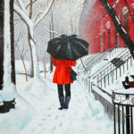 Brooklyn, Femme, galerie venturini, JJV, manteau rouge, neige, parapluie