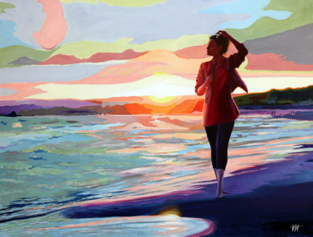 Femme, galerie venturini, JJV, mer, plage, soleil couchant