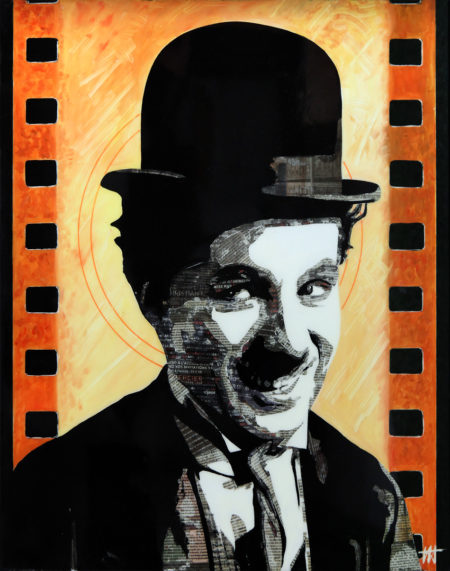 antibes, chaplin, cinéma muet, cinéma noir et blanc, galerie venturini, Newspaper Art, people