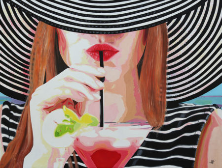 chapeau, cocktail, Femme, galerie venturini, JJV, levres, paille