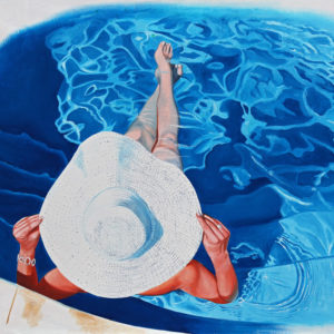 chapeau blanc, do not disturb, Femme, galerie venturini, JJV, piscine