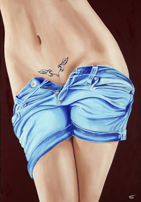 bleu, Femme, galerie venturini, Jeans, JJV, nombril, tatouage, ventre