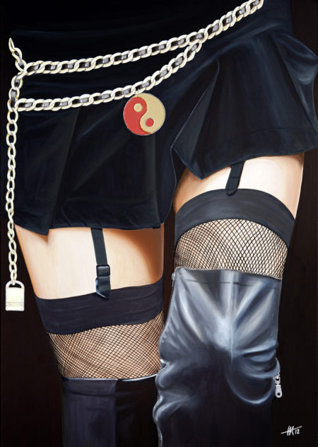bas résille, bottes, Femme, galerie venturini, jarretelle, JJV, Yin et yang