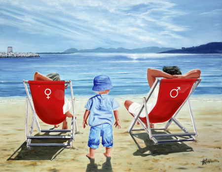 famille, Filiation, galerie venturini, iles de lerins, JJV, Juan les pins, mer, parents, plage, plage du crouton, transat, Venturini Antibes