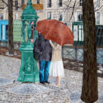 fontaine Wallace, galerie venturini, JJV, parapluie rouge, paris, pluie, vert