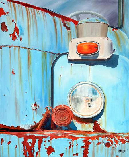 bleu, calendre, claxone, clignotant, filtre à air, galerie venturini, Old cars, pare brise, phares, portière, rouille