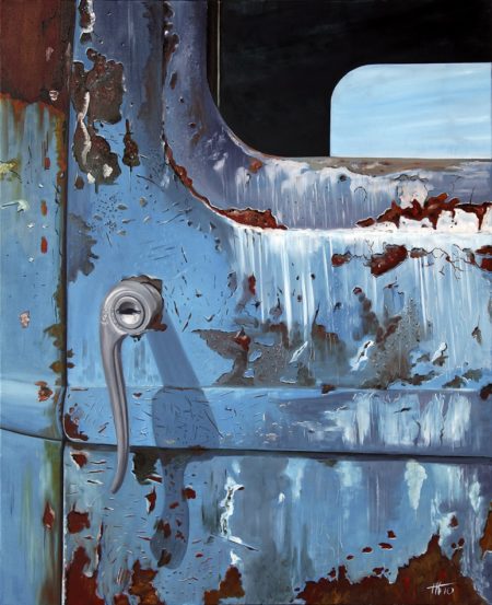 bleu, galerie venturini, poignée de voiture, portière, rouille, sérrure