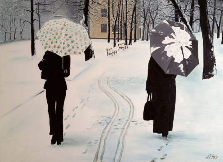 femmes, galerie venturini, JJV, neige, parapluie