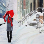 escalier, Femme, galerie venturini, JJV, neige, parapluie rouge