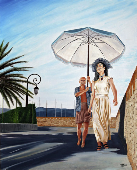 Femme, françoise gilot, galerie venturini, JJV, parasol, Picasso, remparts d'antibes