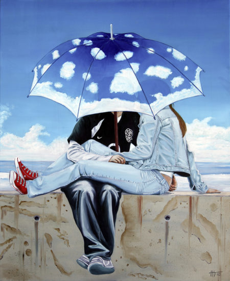 couple, flirt, galerie venturini, Jeans, jeune femme, JJV, nuages, parapluie