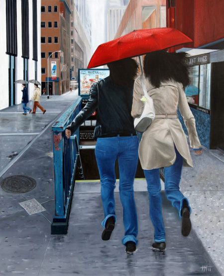 avenue, buildings, galerie venturini, JJV, magasins, métro, parapluie rouge, sœurs, vitrine