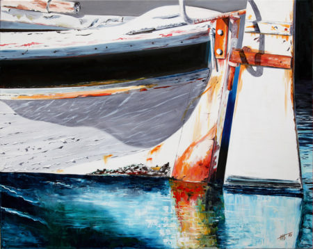 antibes, barque, galerie venturini, JJV, Juan les pins, reflets