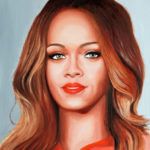 Tableau Portrait de Rihanna - Huile sur toile finition résine, créé par Jean-Jacques Venturini, artiste peintre à Antibes, French Riviera