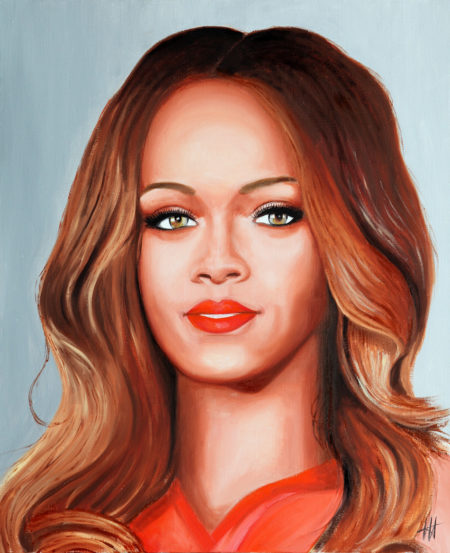 Tableau Portrait de Rihanna - Huile sur toile finition résine, créé par Jean-Jacques Venturini, artiste peintre à Antibes, French Riviera