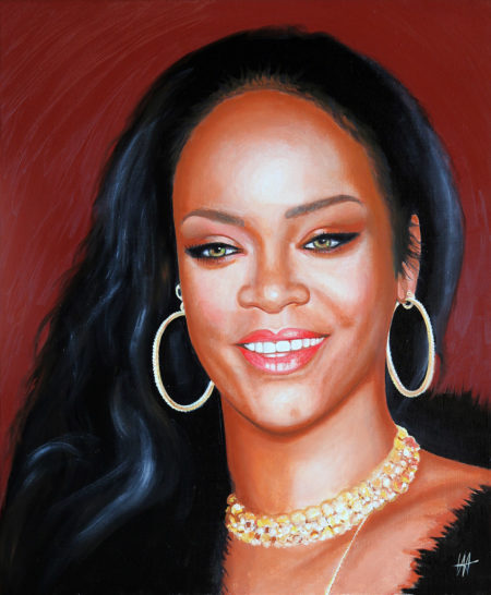 Tableau Portrait de Rihanna - huile sur toile, créé par Jean-Jacques Venturini, artiste peintre à Antibes, French Riviera