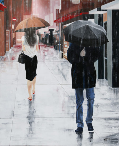 couple, galerie venturini, JJV, lune, Manhattan, parapluies, pluie, rupture