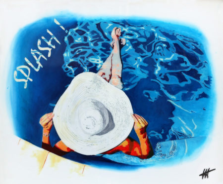 antibes, chapeau blanc, ciel, Femme, galerie venturini, JJV, Juan les pins, piscne