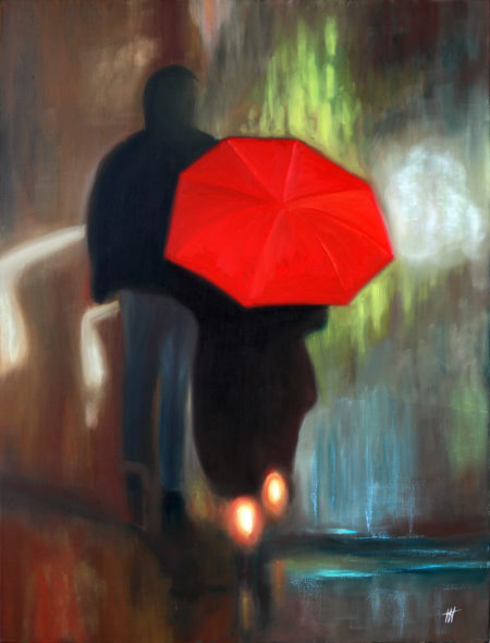 antibes, couple, galerie venturini, JJV, Juan les pins, nuit, parapluie rouge, sentiments