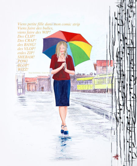 antibes, Femme, gainsborg, galerie venturini, gare, JJV, Juan les pins, parapluie, pluie, train