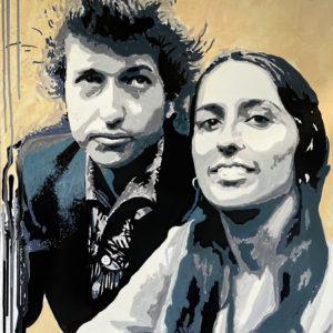 Ce tableau Love Legend représente 2 légendes : l’artiste Bob Dylan et la chanteuse Joan Baez,