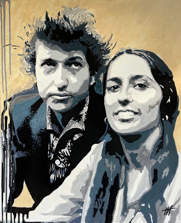 Ce tableau Love Legend représente 2 légendes : l’artiste Bob Dylan et la chanteuse Joan Baez,