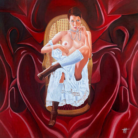 Cette huile sur toile représentant Emmanuelle s’adresse aux amateurs de cinéma, aux passionnés d’art érotique chic, créé par Jean-Jacques Venturini, artiste peintre à Antibes, Aimargues, French Riviera