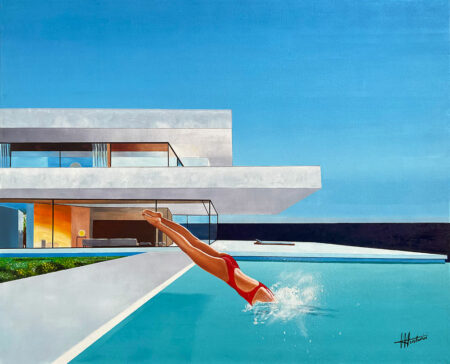 Le Plongeon /3, Huile sur toile créé par Jean-Jacques Venturini, artiste peintre à Antibes, Aimargues, French Riviera