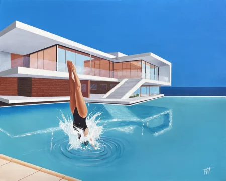 Le Plongeon /4, Huile sur toile créé par Jean-Jacques Venturini, artiste peintre à Antibes, Aimargues, French Riviera